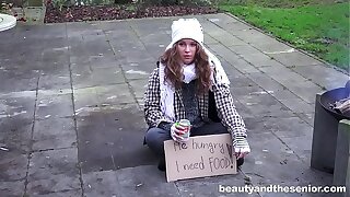 Homeless teen fucks granddad upon the park for little cash